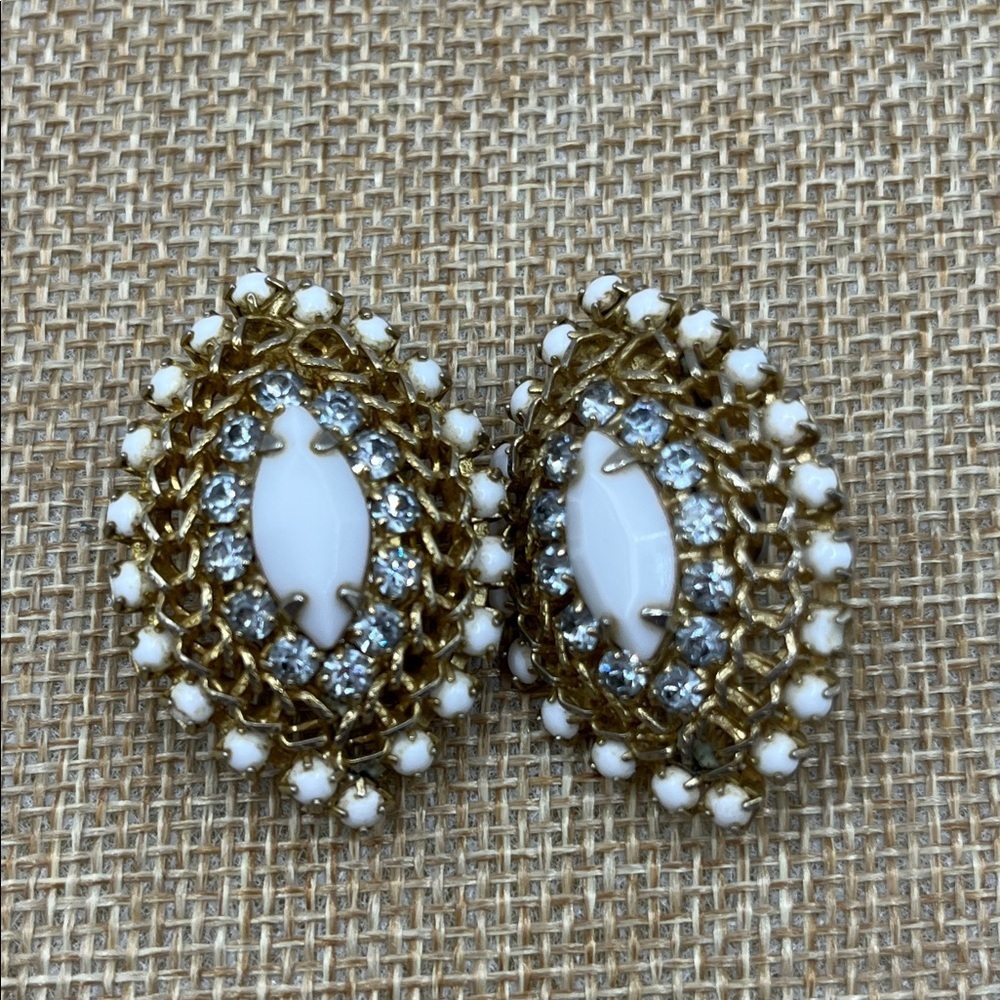 Vintage Hobe Elegant Gold and White Teardrop Earrings Large Chunky